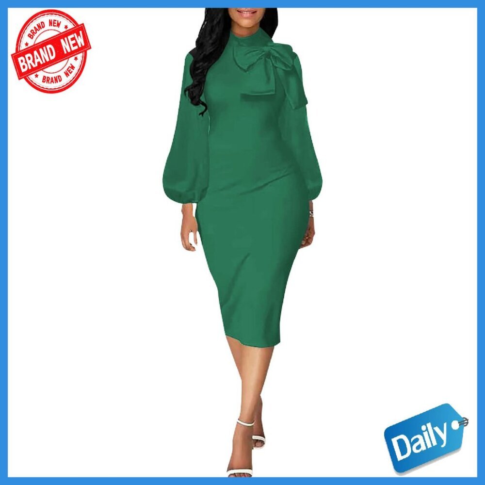 Long Sleeve Bishop Sleeve Midi Dress Work Casual Pencil Fit